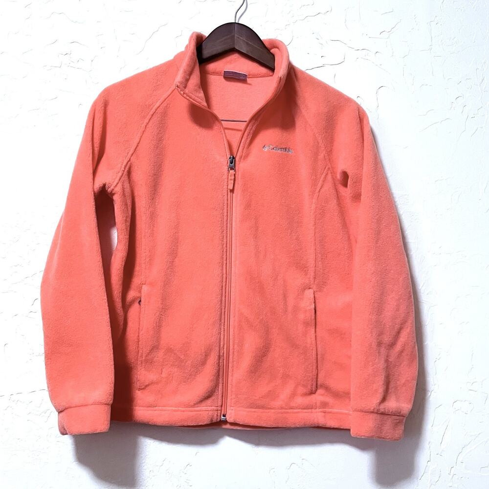 Columbia Benton Springs Fleece Jacket Youth L 14-16 Coral Zip Front Soft Warm